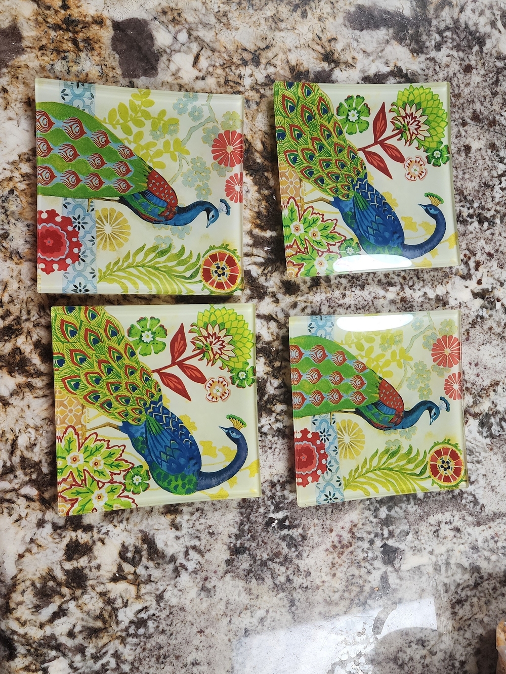 Peacock Glass Appetizer Plates in Blue & Green - 4 Pack